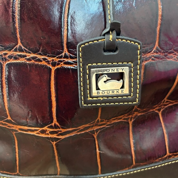 Dooney & Bourke Croc Embossed Leather Tassel Tote Handbag Cognac Brown - Picture 6 of 13